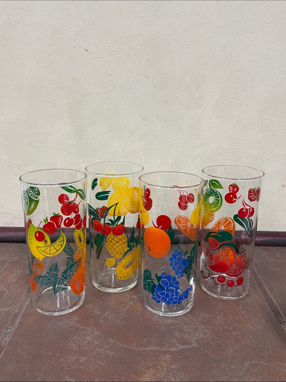 Vintage 1960s Federal Glass colorful fruit tumblers set of 4